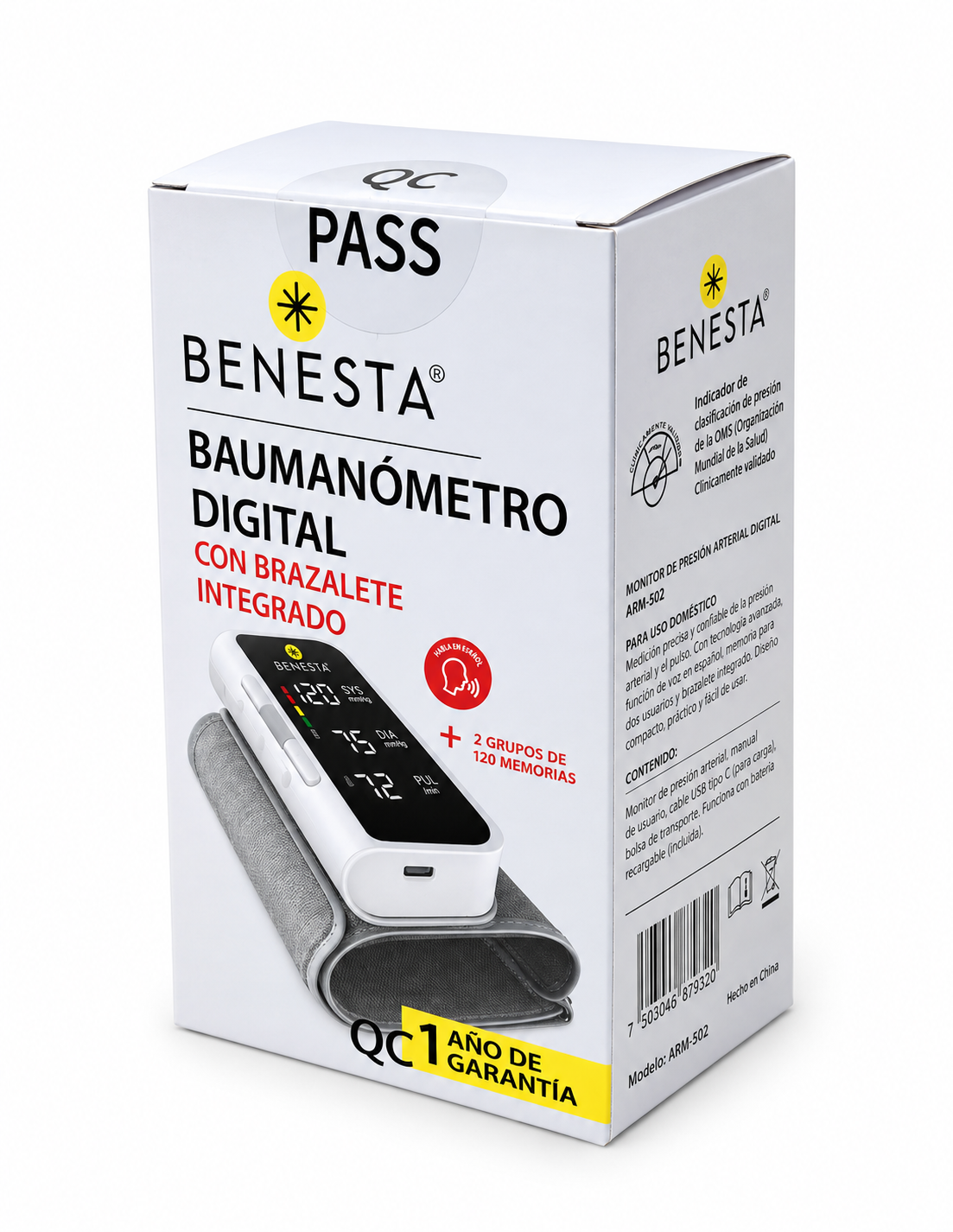 BAUMANÓMETRO DIGITAL CON BRAZALETE INTEGRADO DE BRAZO - BENESTA ARM-30T - Imagen 5